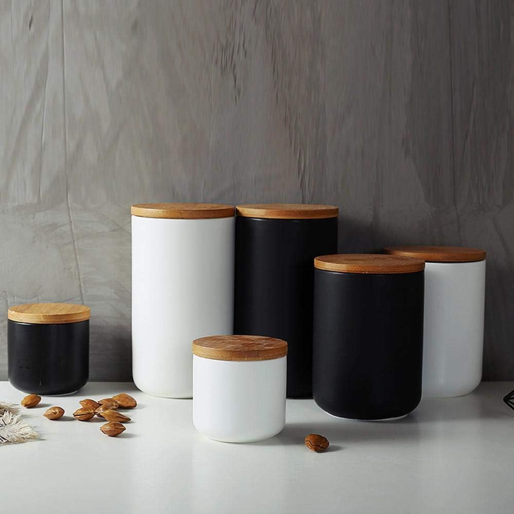 Ceramic Food Storage Jar Canister Modern Design Food Canisters with Airtight Seal Bamboo Lid, Loose Tea Coffee Spice Nuts Snacks Storage Jar Canister (Black 33.81oz/1000ml)
