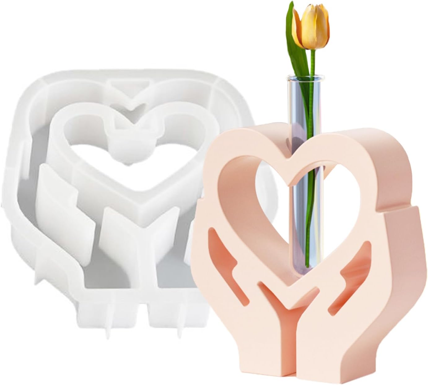 Heart Resin Vase Mold with Test Tube Culture Water Plant Silicone Molds for Crafts Epoxy Resin Casting Mold for DIY Flower Holder Home Office Decor Wedding (Style 2)