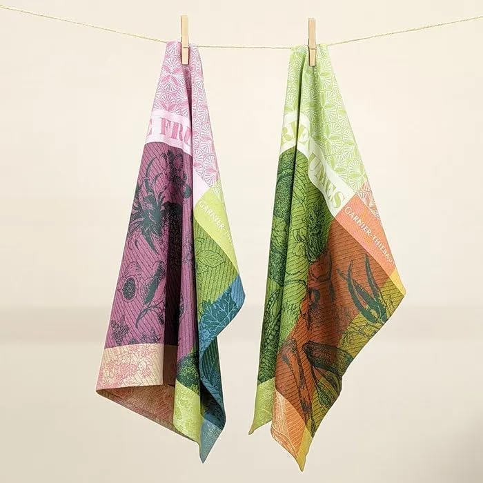 Garnier Thiebaut Salade De Fruits Fuchsia (Fuchsia Fruit Salad) French Kitchen Towel 22"x30", Cotton, Jacquard