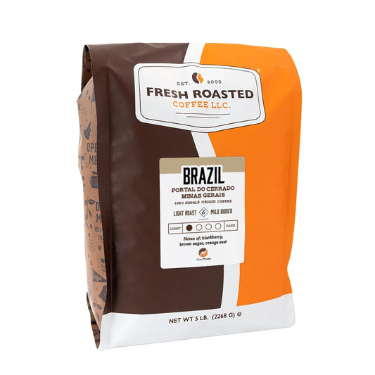 Fresh Roasted Coffee, Brazil Minas Gerais, 5 lb (80 oz), Light Roast, Kosher, Whole Bean