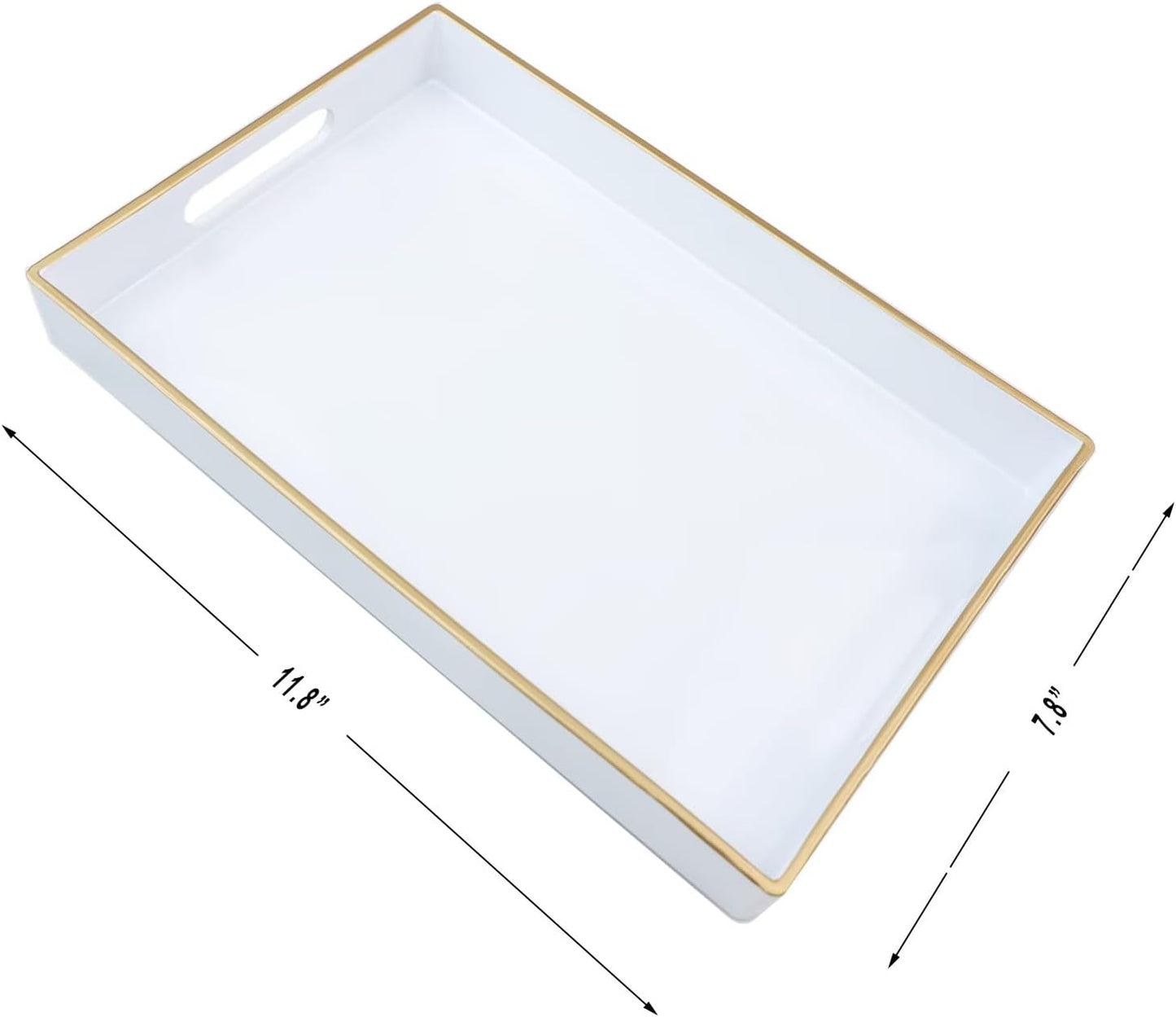 Spsyrine White Bathroom Vanity Tray with Handles for Dresser Tops, Countertop, Perfume Decorative Tray, 11.8” * 7.87” *1.37”
