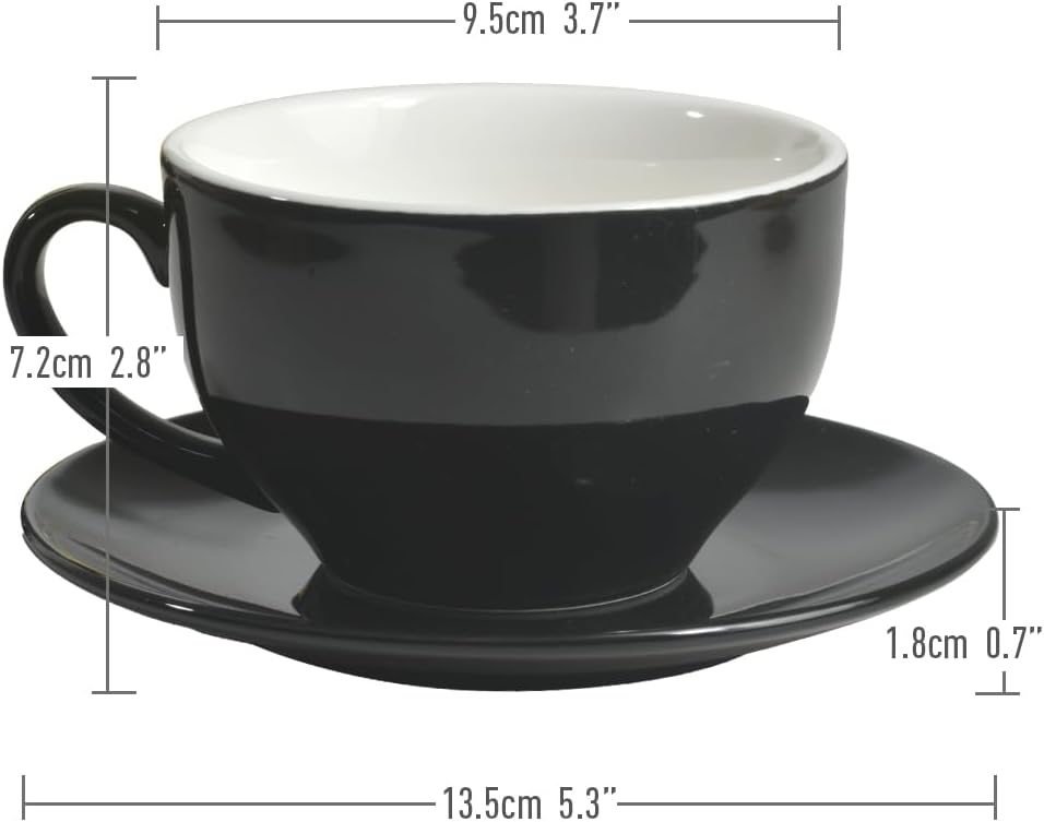 Porcelain Coffee Cup with Saucer 220ml/7.3oz for Cappuccino, Latte, and Tea, Black