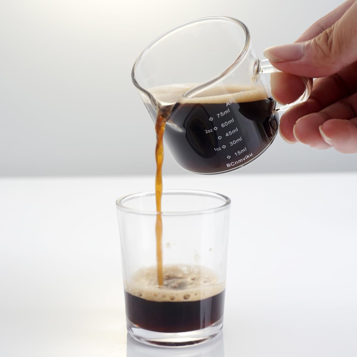 BCnmviku Espresso Glass Measuring Cup Triple Pitcher Milk Cup 75ML Espresso Cups with Handle Espresso Shot Glass with V-Shaped Mouth Clear Accessories Milk Frothing Pitcher (1)