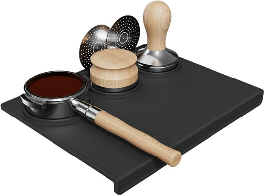 Espresso Tamping Mat, Coffee Tamper Mat, Espresso Mat for Counter, Silicone Tamper Mat, Food-grade, Non-Slip, Waterproof, Heat Resistant (Black, 25x20x2cm)