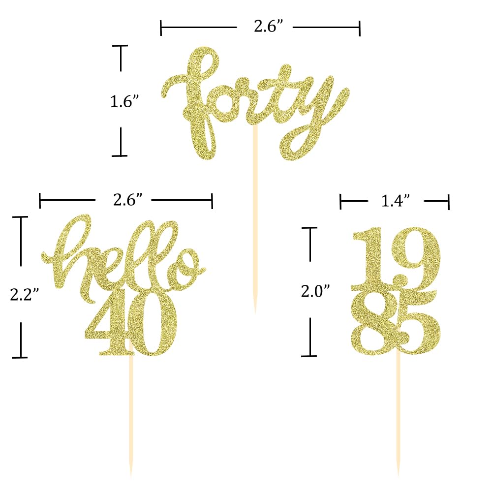 Gold Glitter 40th Birthday Cupcake Toppers 40th Birthday Celebrating Party Decorations - Set of 24