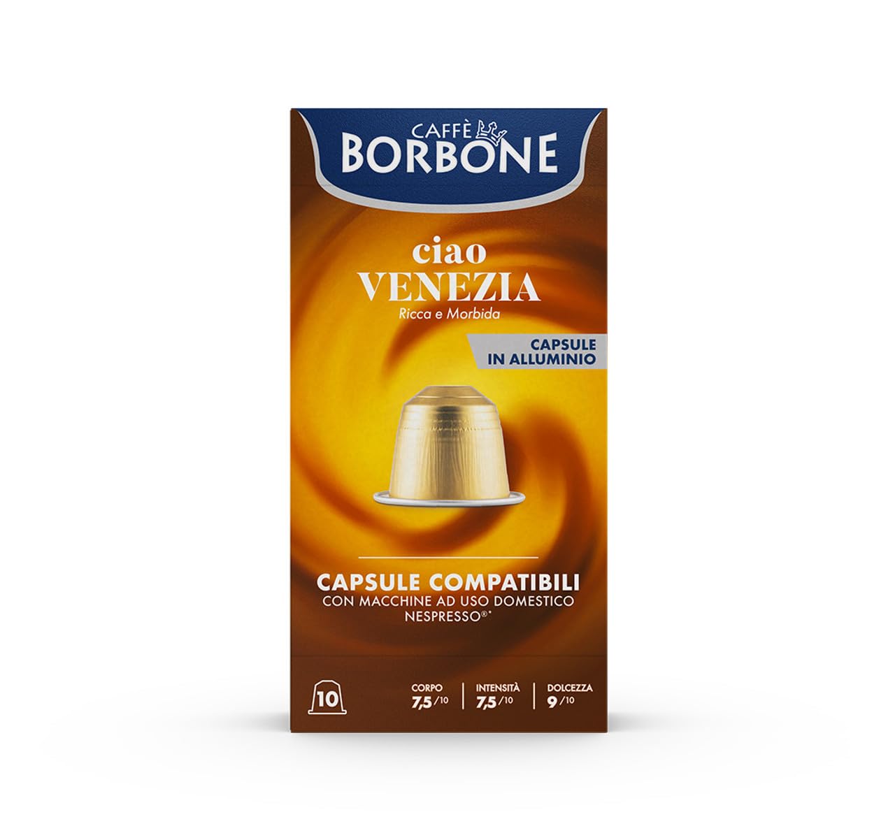 Caffe Borbone Aluminum Coffee Pods Compatible with Nespresso Original Machines, Ciao Venezia, Medium Roast, Full-Bodied and Sweet, Genuine Italian Coffee - 50 Count