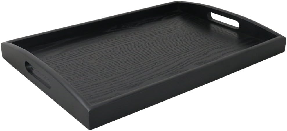 DILLMAN Serving Tray Large Black Wood Rectangle Food Tray Butler Tray Breakfast Tray with Handles (Small)