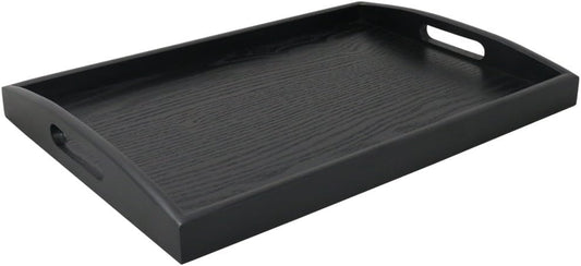 DILLMAN Serving Tray Large Black Wood Rectangle Food Tray Butler Tray Breakfast Tray with Handles (Small)