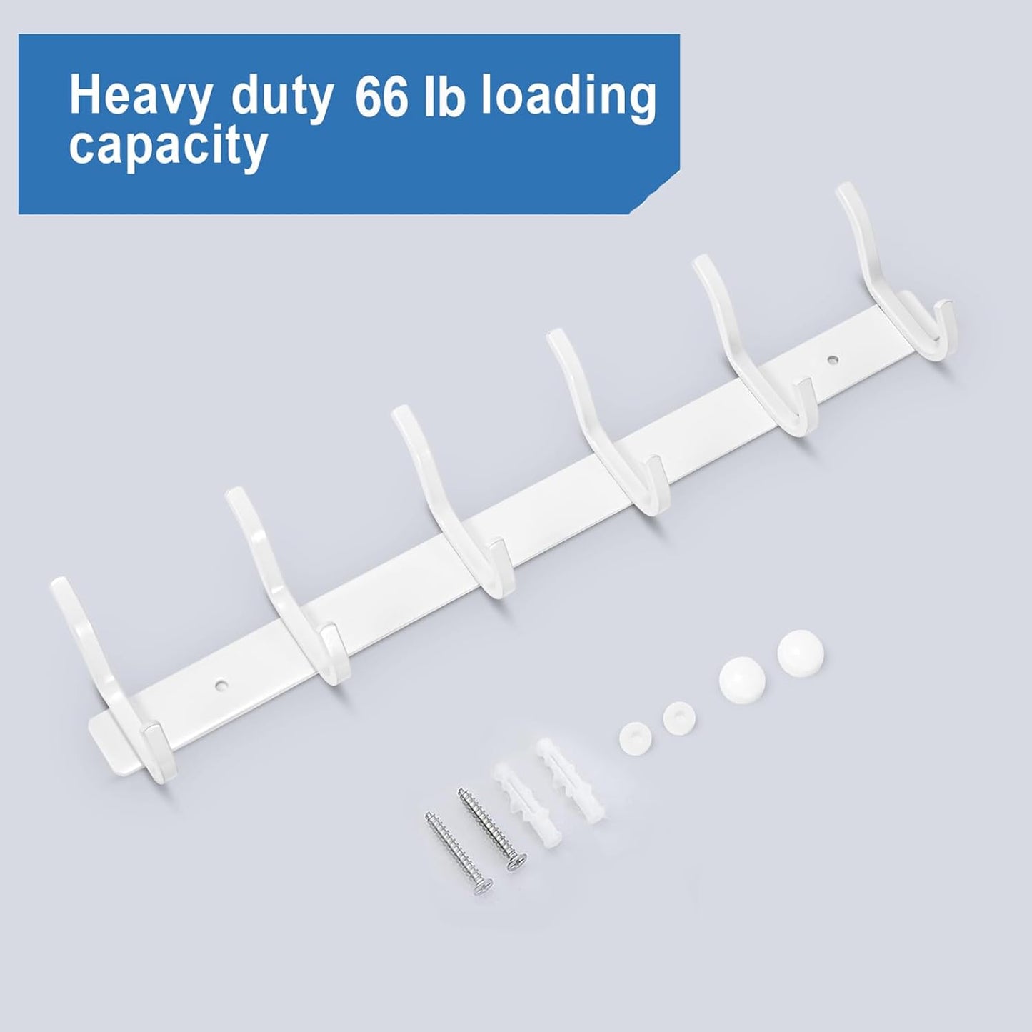 White Wall Hooks Heavy Duty, 17 Inch Coat Hooks Wall Mount with 6 Hooks,2 Packs Wall Hooks Hangers for Entryway, Bathroom - for Hanging Backpack, Bag, Coat, Purse, Hat, Towel, Clothes