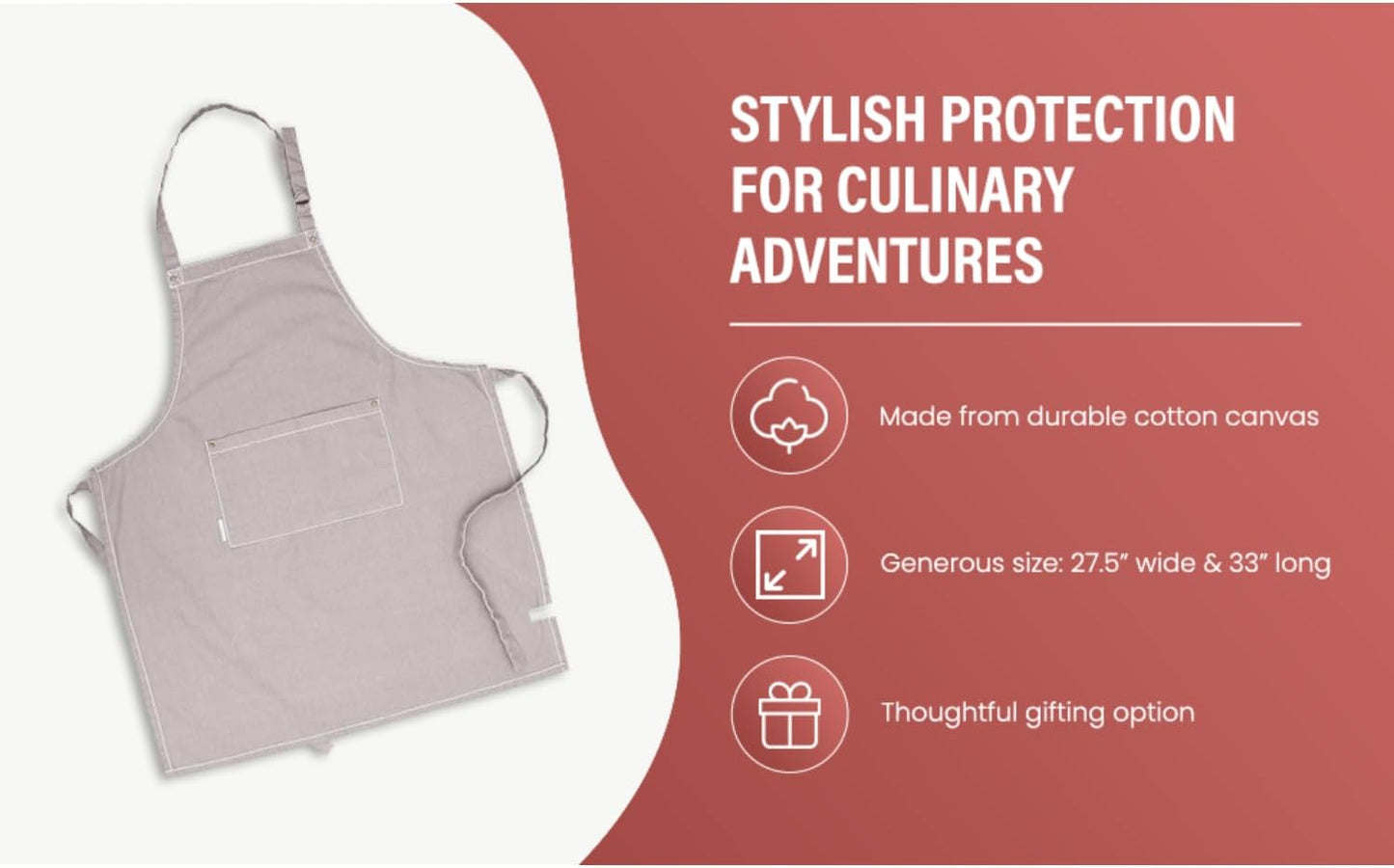 AMOUR INFINI Cotton Solid Aprons for Women with Pocket, Adjustable Strap and Waist Ties Washed Chef Aprons for Cooking, Baking and Gardening (Beige)