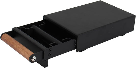 Espresso Knock Box Drawer, Stainless Steel Coffee Grounds Container with Wood Handle, Removable Rubber Knock Bar and Non-Slip Base, Mini 10.07 x 5.51 x 2.63 inch (Black)