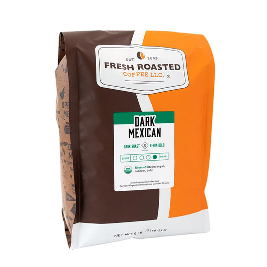 Fresh Roasted Coffee, Organic Dark Mexican | Mold & Myco 3rd Party Tested, USDA Organic, Kosher | Dark Roast 5 lb (80 oz) Ground