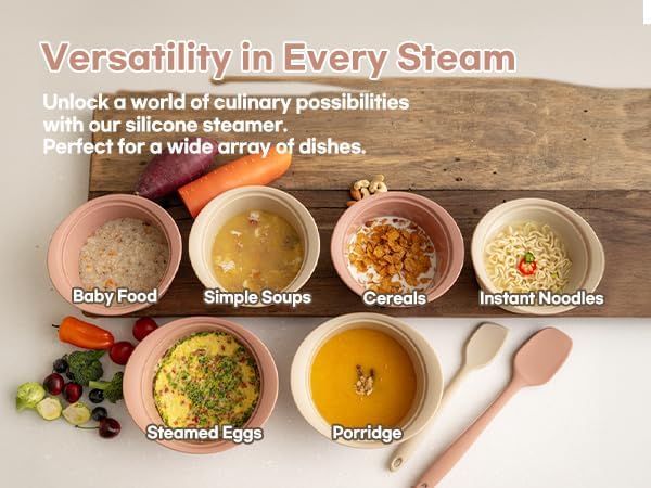 Microwave Silicone Steamer for Baby Food, Made In Korea, Oven & Dishwasher Safe to 482°F, Easy Clean, Microwave Pot with Handle & Lid, 100% Food Grade Steamer Bowl (Terracotta Rose, 550ml + 800ml set)