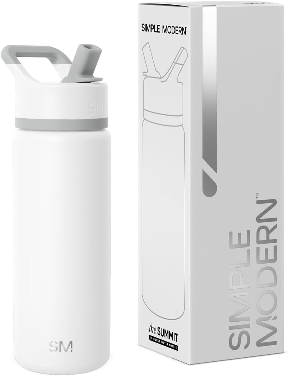 Simple Modern Kids Water Bottle with Straw Lid Vacuum Insulated Stainless Steel Metal Thermos Bottles | Reusable Leak Proof BPA-Free Flask for School | Summit Collection | 18oz, Winter White Mix