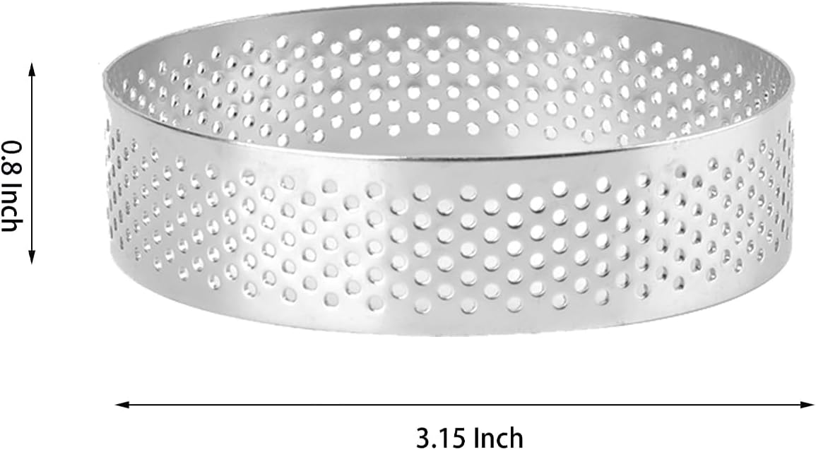 Frcctre 9 Pack 3.15 Inch 304 Stainless Steel Tart Rings, Heat-Resistant Perforated Nonstick Round Mousse Cake Rings Metal Crumpet Ring Pastry Mold Circle Tartlet