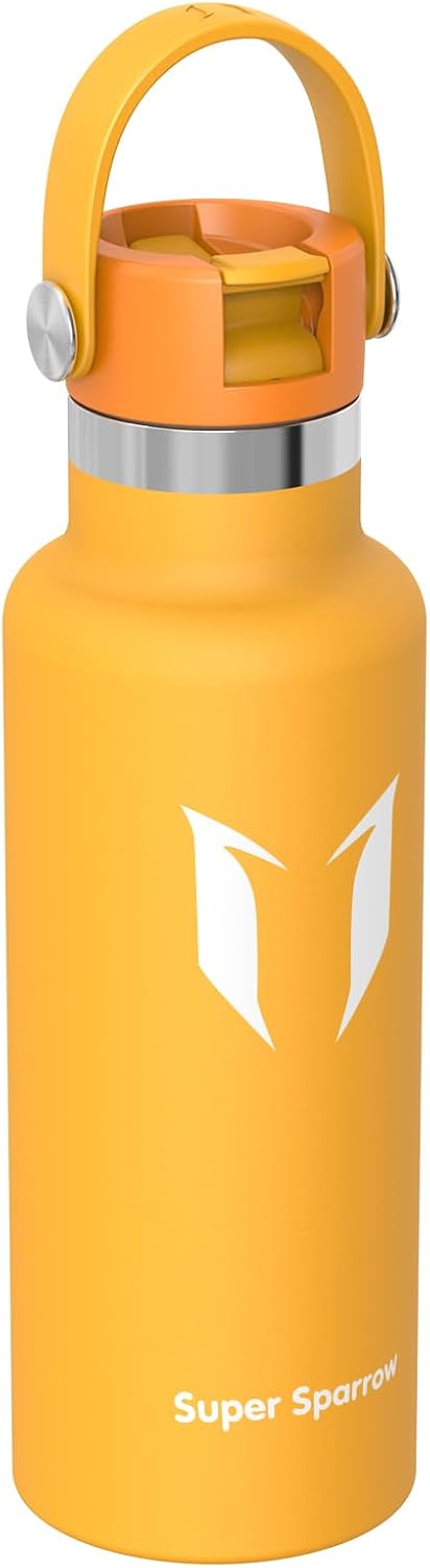 Super Sparrow Insulated Water Bottle - 17 Oz / 25 Oz / 32 Oz - Standard Mouth FlipFlow Flask - BPA Free, Leak Proof Drink Bottle- Ergonomic Straw Water Bottles for Work, Gym, Travel, Sports