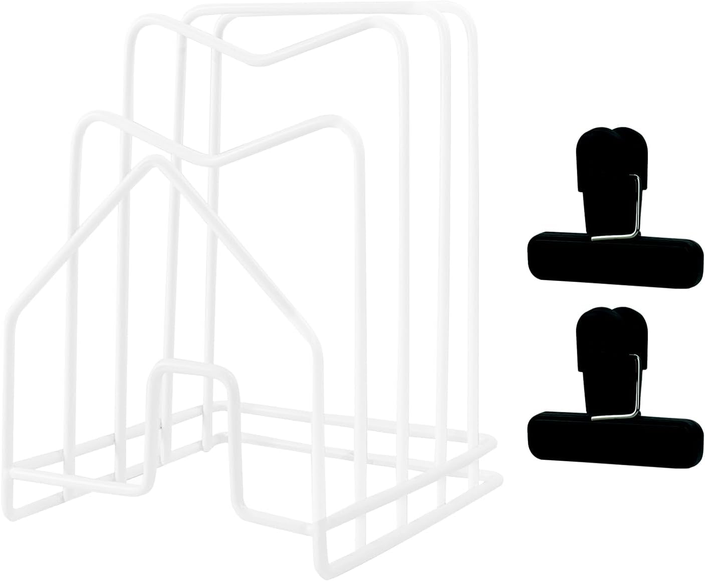 Pot Lid Organizer W 2 Chip Bag Clips Cutting Board Holder Inside Cabinet 304 Stainless Steel Pan Organizer Under Cabinet Pot Cover Cookie Sheet Bakeware Serving Tray Cooling Rack Stand Kitchen White