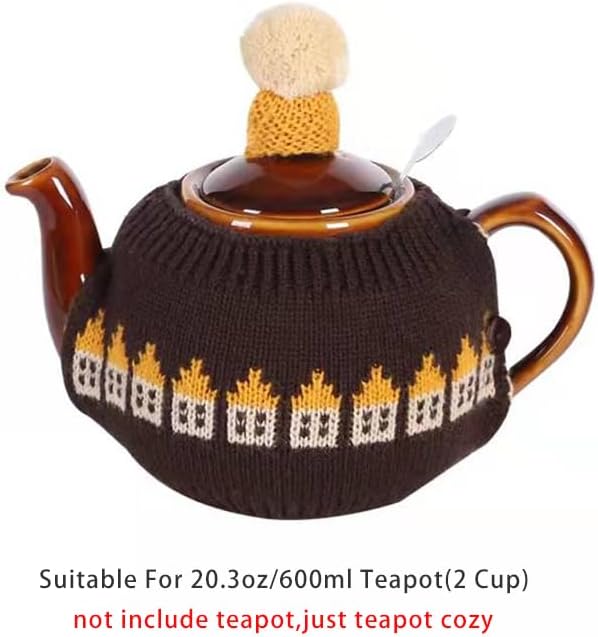 Tea Cozy Suitable for a 600ml,20oz Tea Pot,Teapot Warmer -100% Acrylic Fibers Filling,Two Piece (Brown House)