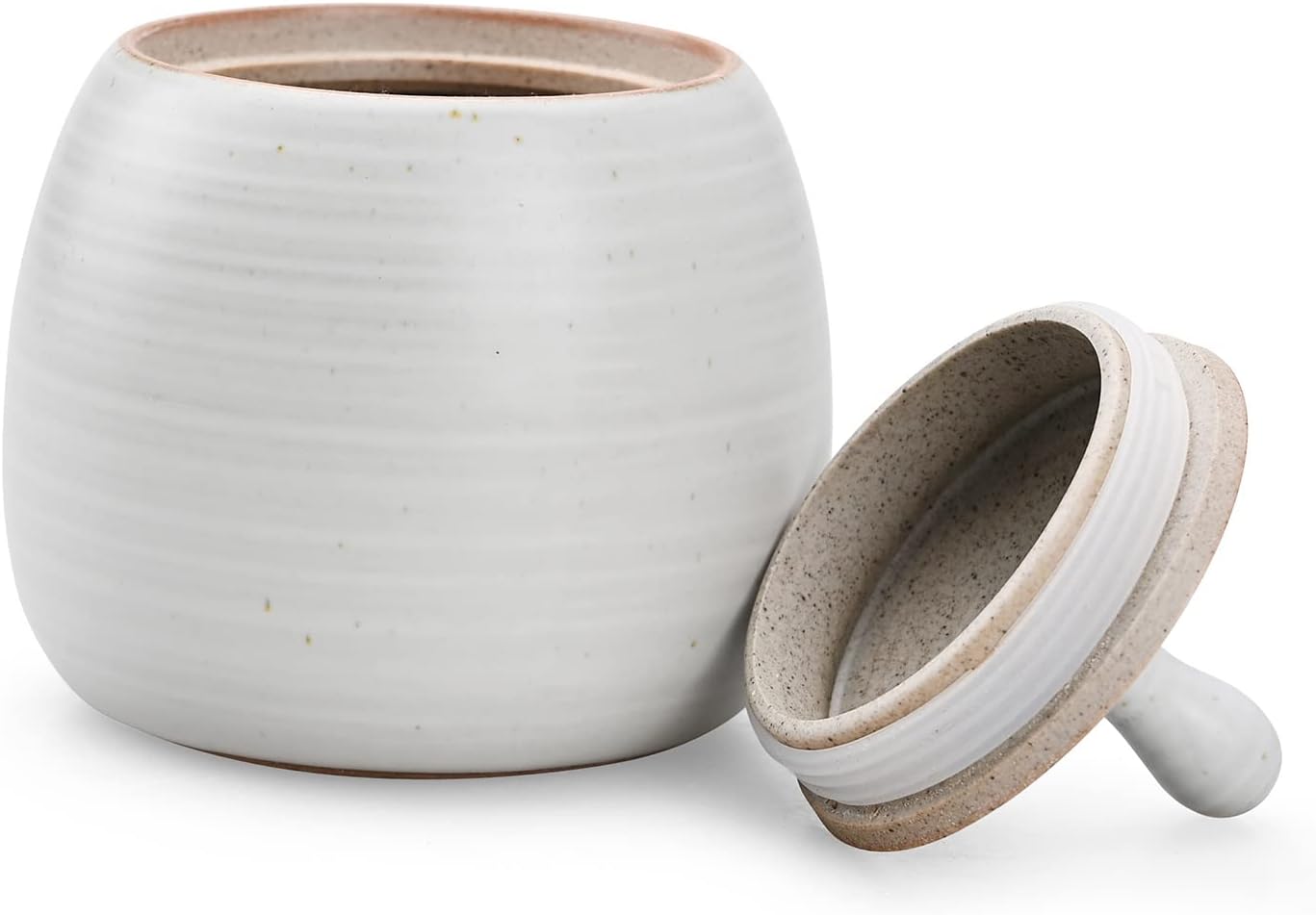 Retro Kitchen Canisters Ceramic Food Storage Jar Roud Shape with Silicone Airtight Lid for Tea, Coffee, Nuts, Herb, Spice, Sugar (White)