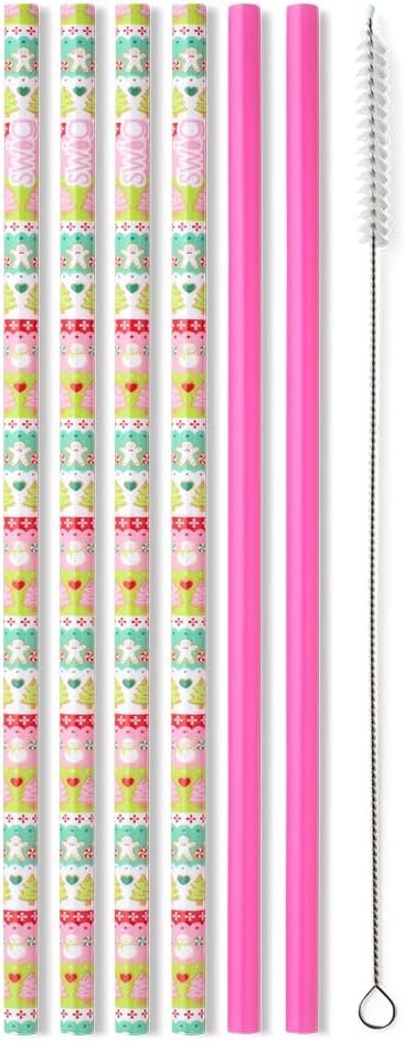 Swig Life Reusable Straws Cookie Jar + Pink Tall Straw Set & Cleaning Brush, Each Straw is 10.25 inch Long (Fits Swig Life 20oz Tumblers, 22oz, and 32oz Tumblers)