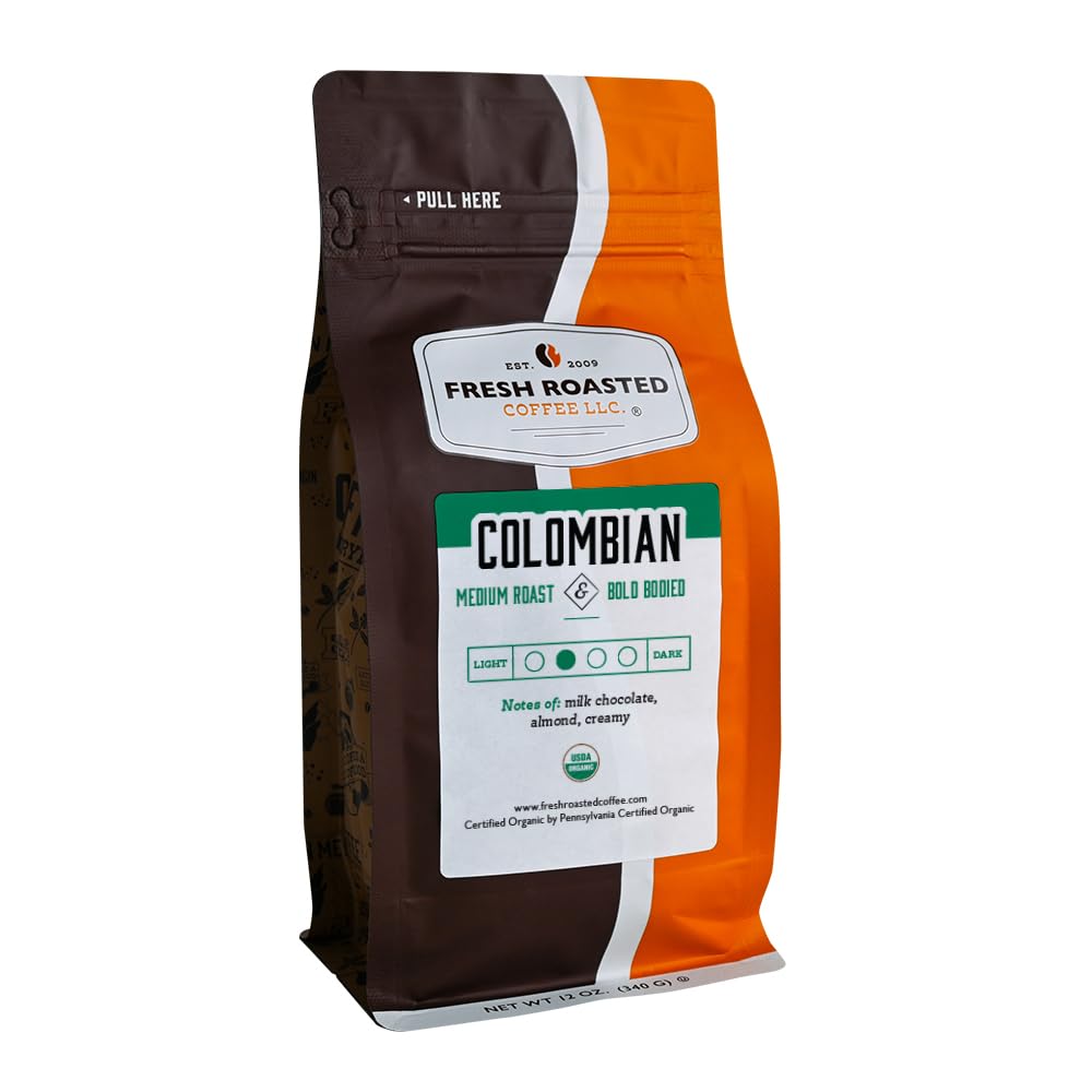 Fresh Roasted Coffee, Organic Colombian | USDA Organic, 100% Single Origin, Kosher | Medium Roast 12 oz Whole Bean