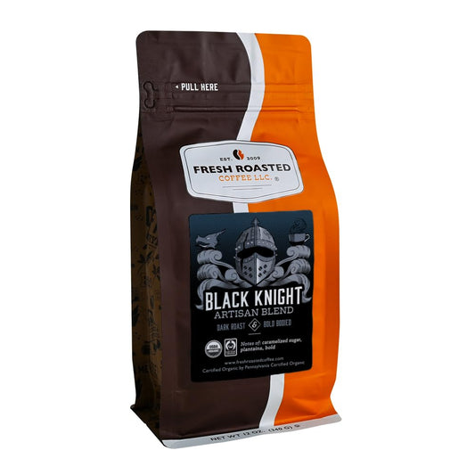 Fresh Roasted Coffee, Organic Black Knight | USDA Organic, Kosher | Dark Roast 12 oz Ground