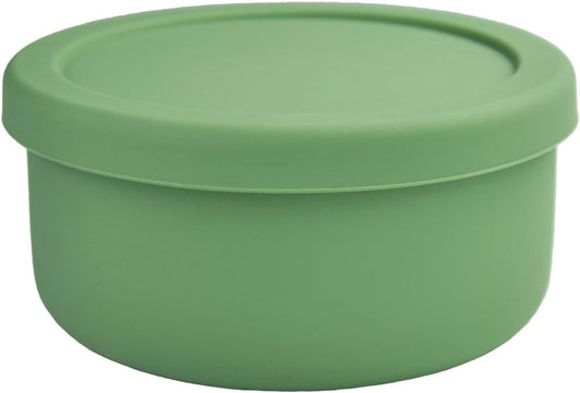 XU&PEIQI 24oz Silicone Lunch Box, Round Small Salad Bowl with Lid, Airtight Food Container for Meal Prep, Leftovers, Soup & Stew Storage. Microwave, Fridge, Dishwasher Safe. BPA-Free.(Grass green)