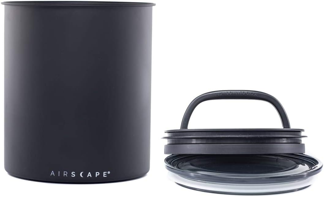 AirScape Planetary Design Kilo Coffee Storage Canister - US Patented Inner Plunger Lid Removes Excess Oxygen - DON'T buy airtight, BUY AIR-LESS - Holds 2.2 lbs Coffee Beans - (Matte Black)