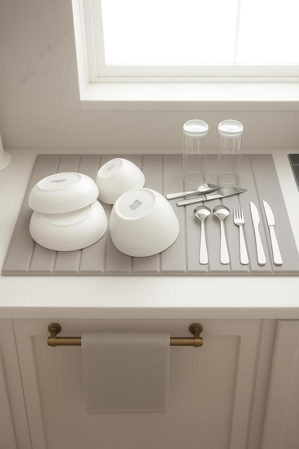 25" x 15" Large Stone Dish Drying Mat for Kitchen Counter - Quick Dry Super Absorbent Diatomaceous Earth Pad for Dishes - Our Natural Foldable Water Absorbing Mats Are Odorless and Food-Safe - Gray