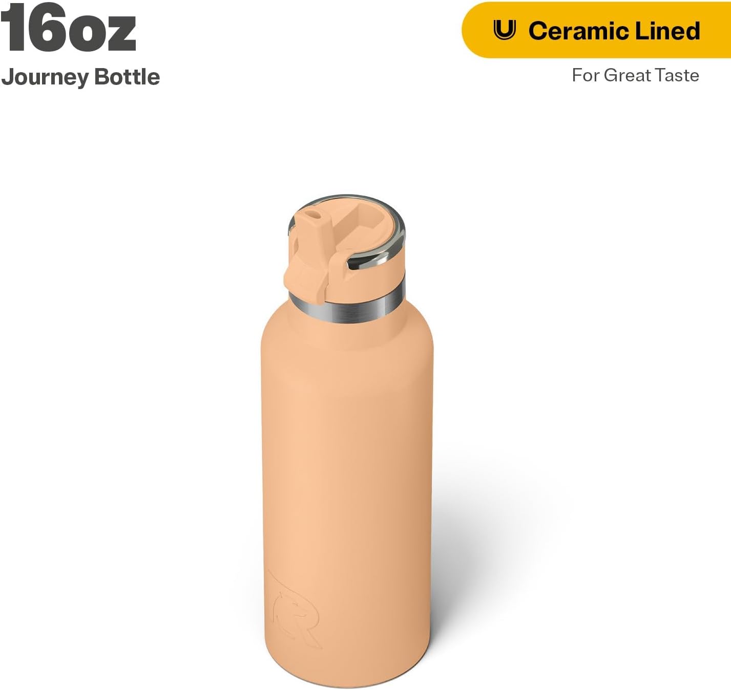 RTIC 16oz Journey Bottle Metal Stainless Steel Vacuum Insulated, BPA Free, Reusable, for Water, Hot and Cold Drinks, Travel, Sports, Camping, Peach Tea