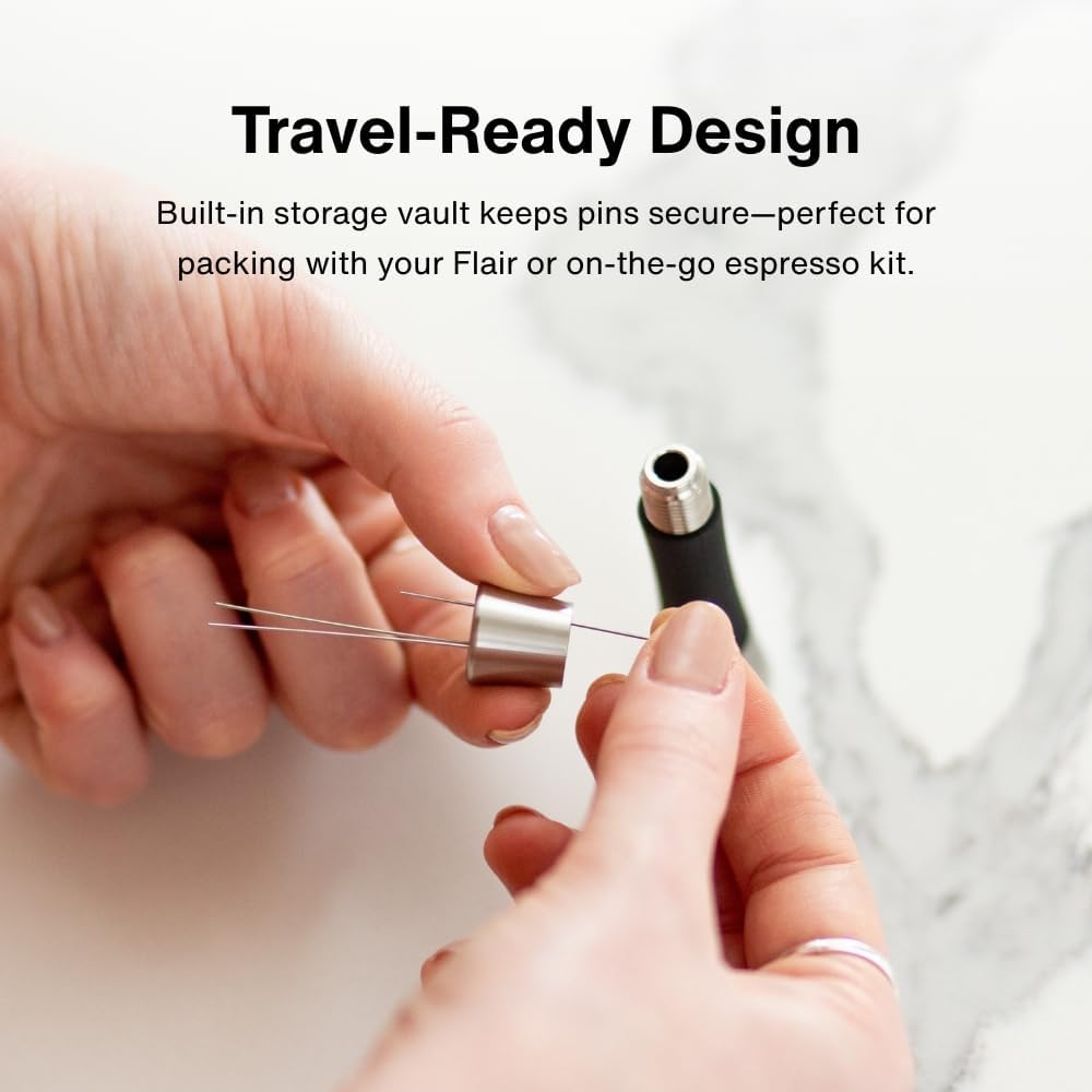 Crema Coffee Products Weiss Distribution Technique (WDT) Tool | Even Coffee Ground Distribution for Better Extraction | Stainless Steel with Silicone Grip | Includes 6 Pins & Storage Vault | White