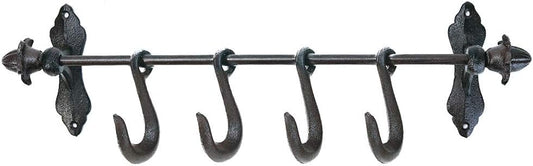 Sungmor Vintage Cast Iron Wall Hook Rack - Rustic Farmhouse Wall-Mounted Hanger for Coats, Keys, Mugs, Towels - Heavy Duty Decorative Organizer with 4 Removable Hooks
