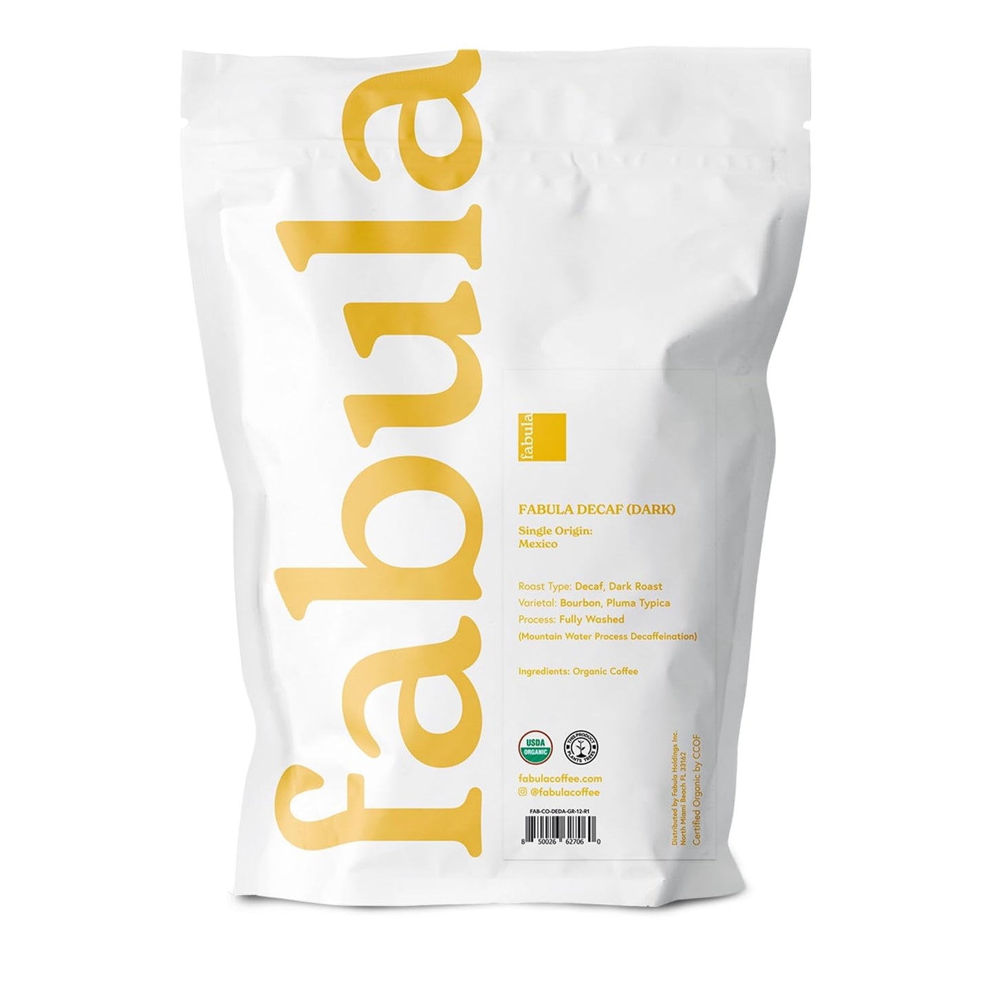 Fabula Coffee Decaf Dark Roast Freshly Ground - Organic - Low Acid - Single Origin - Non-GMO - Mold Free - 12 Ounces