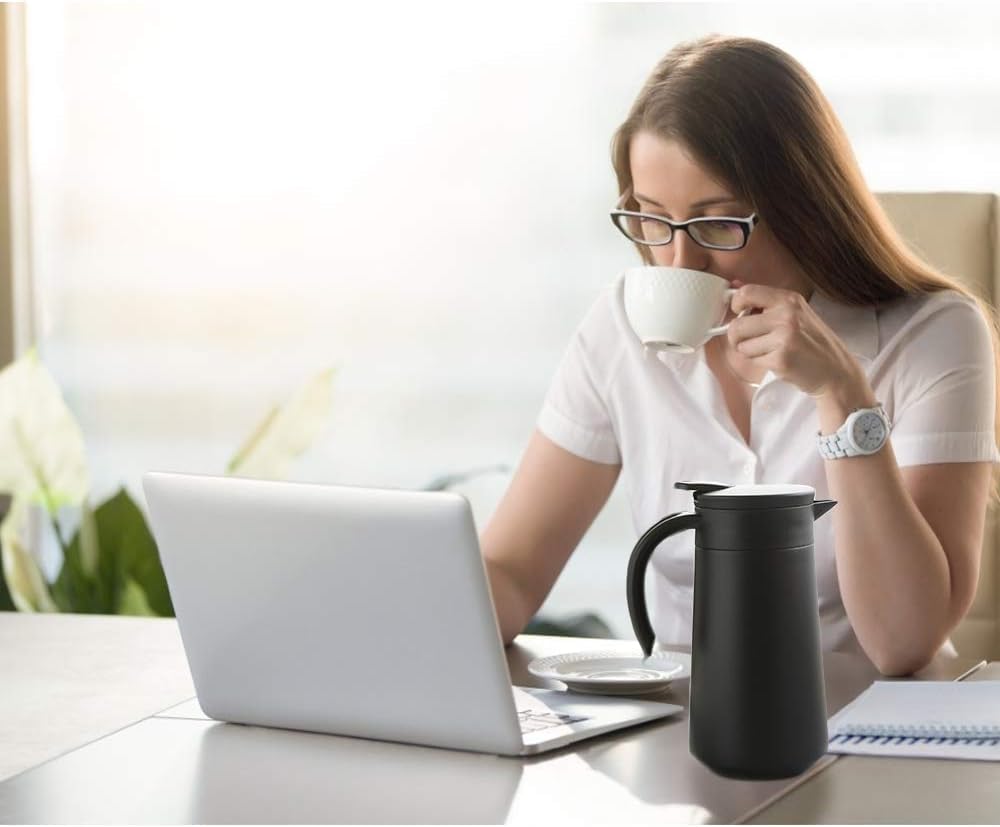 28oz Coffee Carafe Airpot Insulated Coffee Urn Stainless Steel Vacuum Thermal Pot Flask for Coffee, Hot Water, Tea, Hot Beverage - Keep 9 Hours Hot, 18 Hours Cold (2 Pack Black)