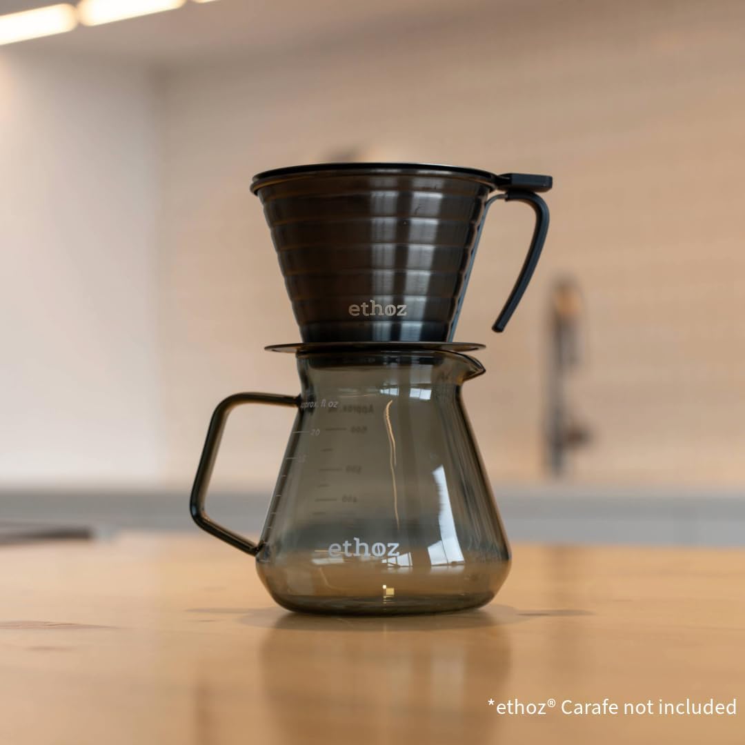 Ethoz® Pour Over Coffee Maker – Sustainable Stainless Steel Pour Over with Built-In Reusable Filter, Flat/Convex Bottom for Even Extraction, Eco-Friendly Design, Precision Anywhere Brewing