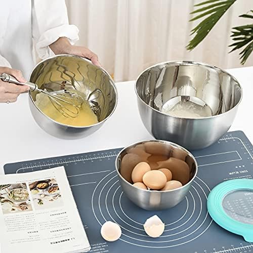 Mixing Bowl Set with Lids 3 Pieces Stainless Steel Mixing Bowl Nesting Metal Bowl Set for Cooking Baking Prepping & Food Storage Dishwasher Safe