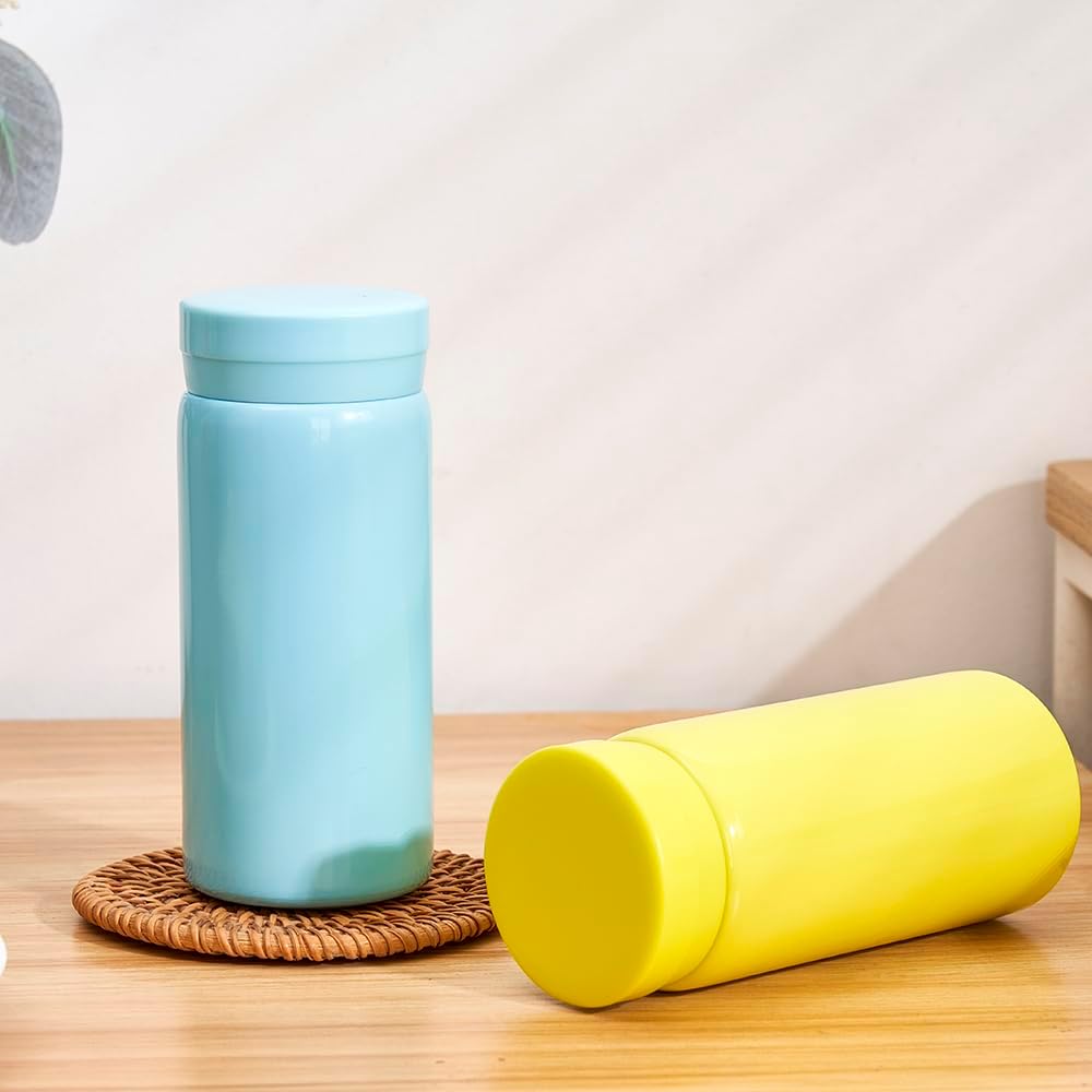 Mini Thermos Cute Water Bottle - 7 oz Tiny Insulated Vacuum 18/10 Stainless Steel Small Flask - Leak Proof & Spill Proof & Keeps Cold and Hot for Drink, Coffee, Tea - Light Blue