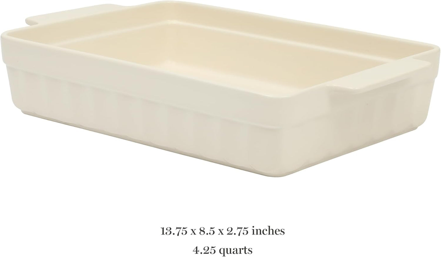 Martha Stewart Broadbrook Ceramic Bakeware, 13x9 Inch Rectangular Baking Dish with Handles, Cream Glazed Stoneware for Casseroles, Lasagna, Roasts & Desserts, Oven & Dishwasher Safe