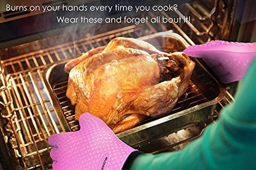 KITCHEN PERFECTION XL Silicone Smoker Oven Gloves-Extreme Heat Resistant BBQ Gloves-Handle Hot Food Right on Your Grill Fryer&Pit|Waterproof Grilling Cooking Baking Mitts|Superior Value Set+3 Bonuses