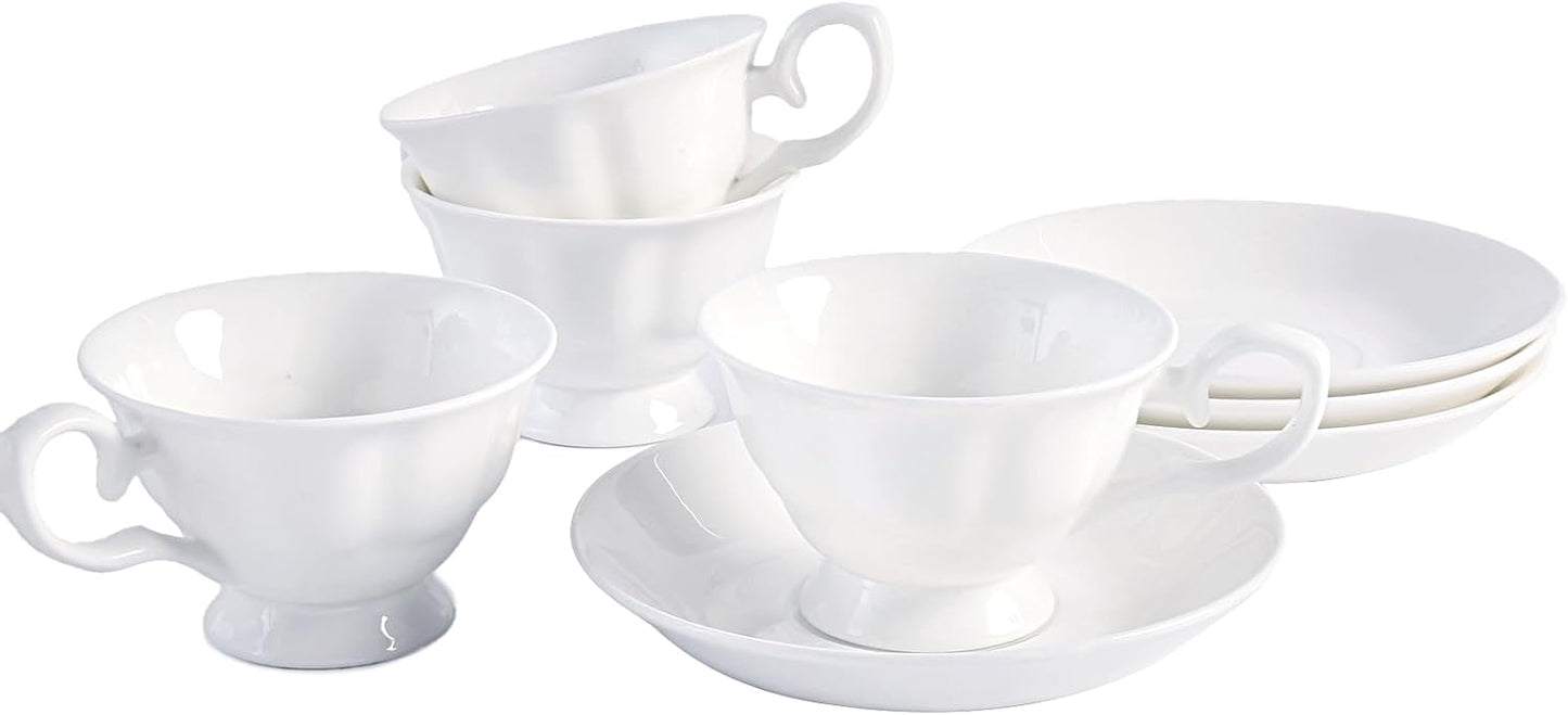 Fine Bone China Coffee Cups with Saucers, Set of 4 Vintage British Royal Style Ceramic Tea Cups, 4 Oz Small Tea Cup and Saucer Set for Afternoon Tea or Gift