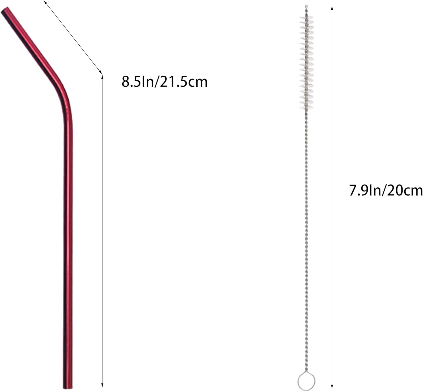 10 Pcs Stainless Steel Straws, Reusable Drinking Straws, Bent Metal Straw Sets with 2 Pcs Cleaning Brushes (Red, 8.5 Inch)
