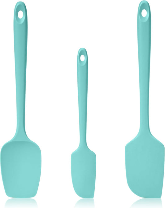 600ºF Heat Resistant Spatulas, High Heat Food Safe Semless Kitchen Silicone Scraper Set for Cooking Baking Mixing Scraping Stirring Nonstick Cookware Pan Bowl (3Pcs,Aqua Sky)