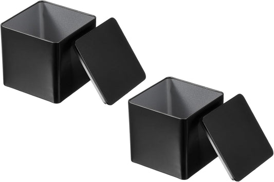 PATIKIL Metal Tea and Tin Set 3.35"x3.35"x3.35", 2 Pcs Airtight Storage Square Container with Lid for Loose Tea Coffee Candy Treats Gifts Spice DIY, Black