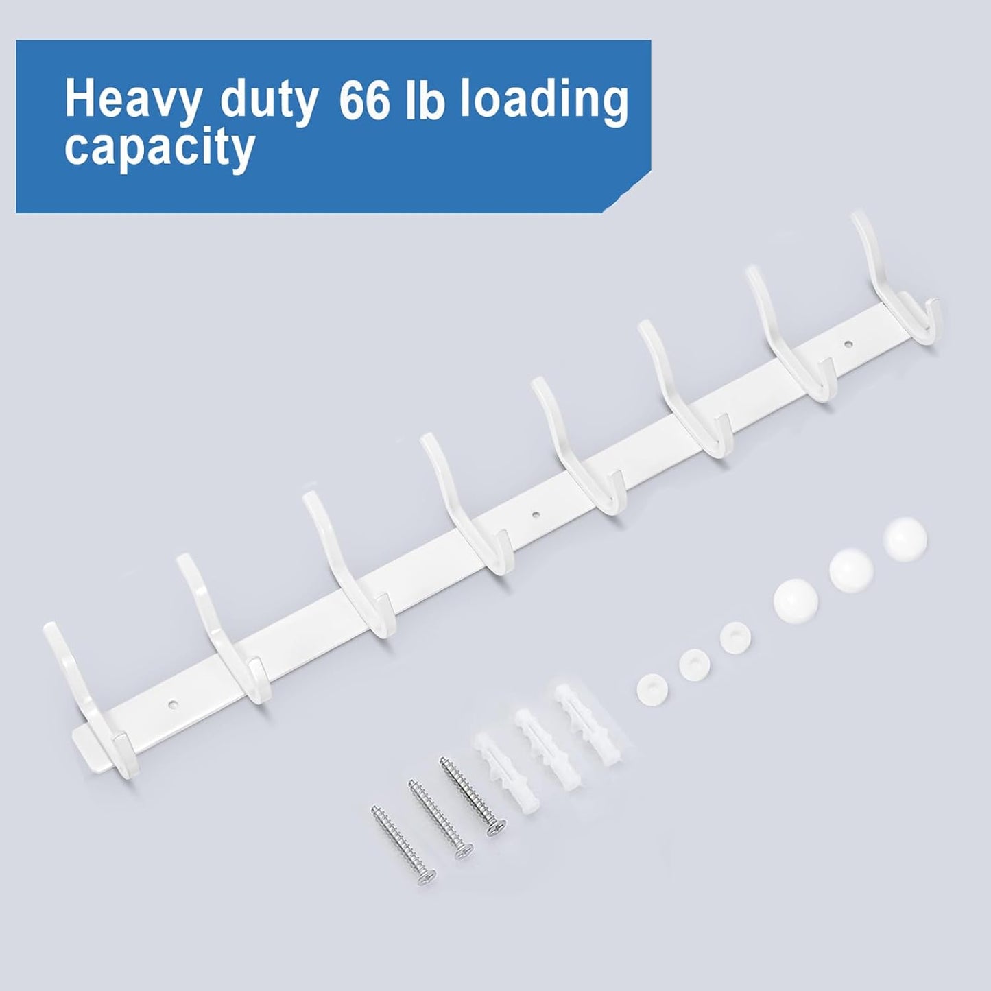 White Wall Hooks Heavy Duty, 23 Inch Coat Hooks Wall Mount with 8 Hooks,2 Packs Wall Hooks Hangers for Entryway, Bathroom - for Hanging Backpack, Bag, Coat, Purse, Hat, Towel, Clothes