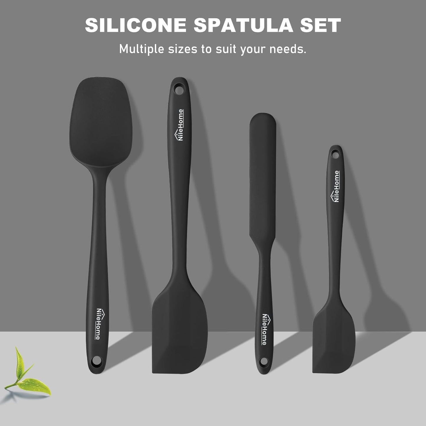 NileHome Silicone Spatula Set, Food Grade Rubber Spatula High Heat-Resistant Premium BPA-Free One Piece Seamless Design Cooking Spatulas Dishwasher Safe BPA-Free 4 pack (Black)