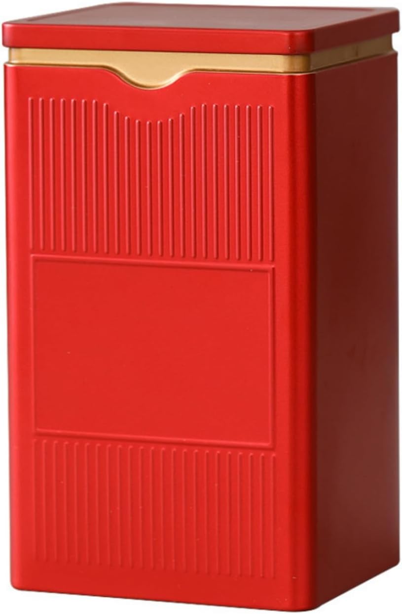 HAN SHENG Square Airtight Tea Tins - Red, Food Storage Containers for Loose Tea, Coffee, Spices (5.9"x3.4"x2.8")
