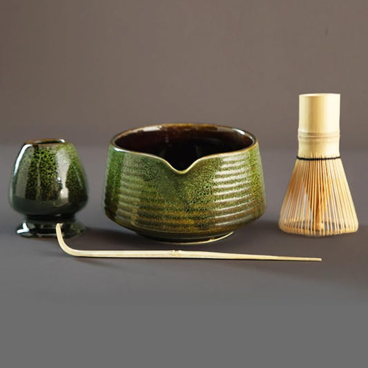 Traditional Matcha Tea Ceremony Tools, 4 Pcs Bamboo Matcha Whisk Set and Matcha Bowl with Spout and Whisk for Ceremony, Gift-Ready Presentation