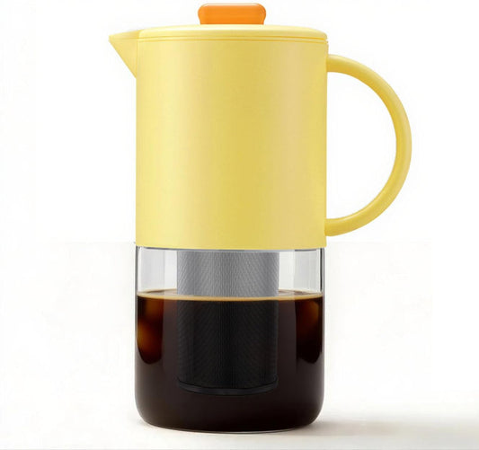 Delove Cold Brew Coffee Maker with Auto Spout – Shatterproof Plastic Shell, Wide Mouth Design – 62 oz (1.9 Quart) Iced Tea Glass Carafe with Removable Removable Mesh Filter (1, Yellow)