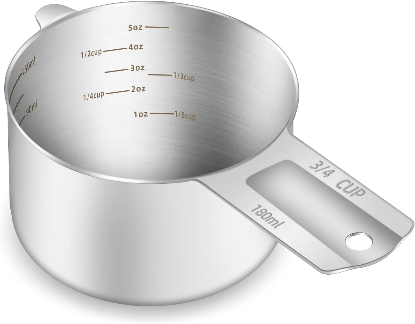 1PCS 3/4Cup (180ml, 6oz) Single Measuring Cup, Etched Inner Scale Stainless Steel Measure Scoop, Metric and US Measurement, Dishwasher Safe