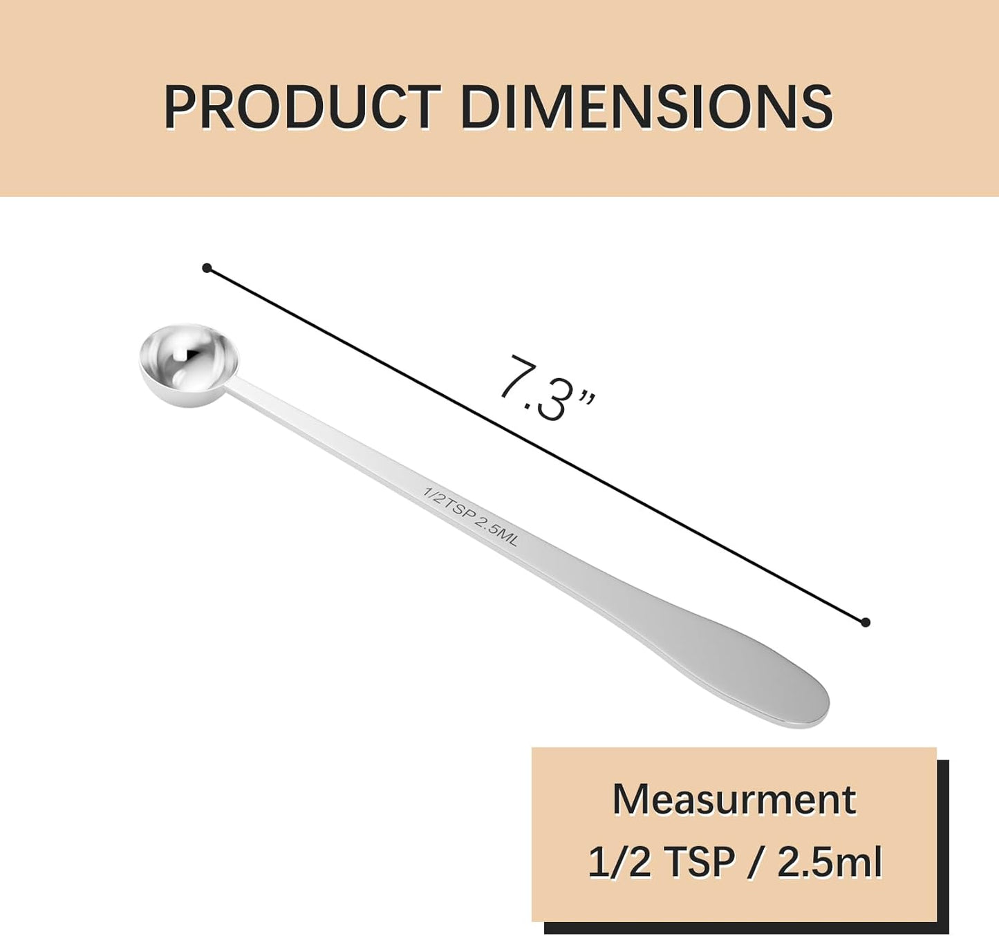 2PCS 1/2 Teaspoon(1/2tsp, 1/6tbsp, 2.5 ml) Single Measuring Spoon, Extra-long Handle Individual Measure Scoop, Stainless Steel Spoons Only